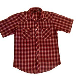 Roper Western Shirt Vintage 90s Red Black White Plaid Short Sleeves Large